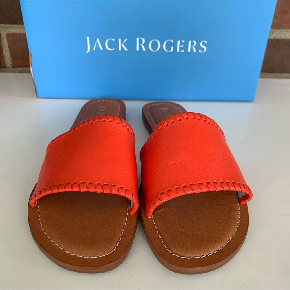 Jack Rogers Womens Sofia red Leather Slip On Flat Sandals Shoes US 7 M NEW - Picture 3 of 9
